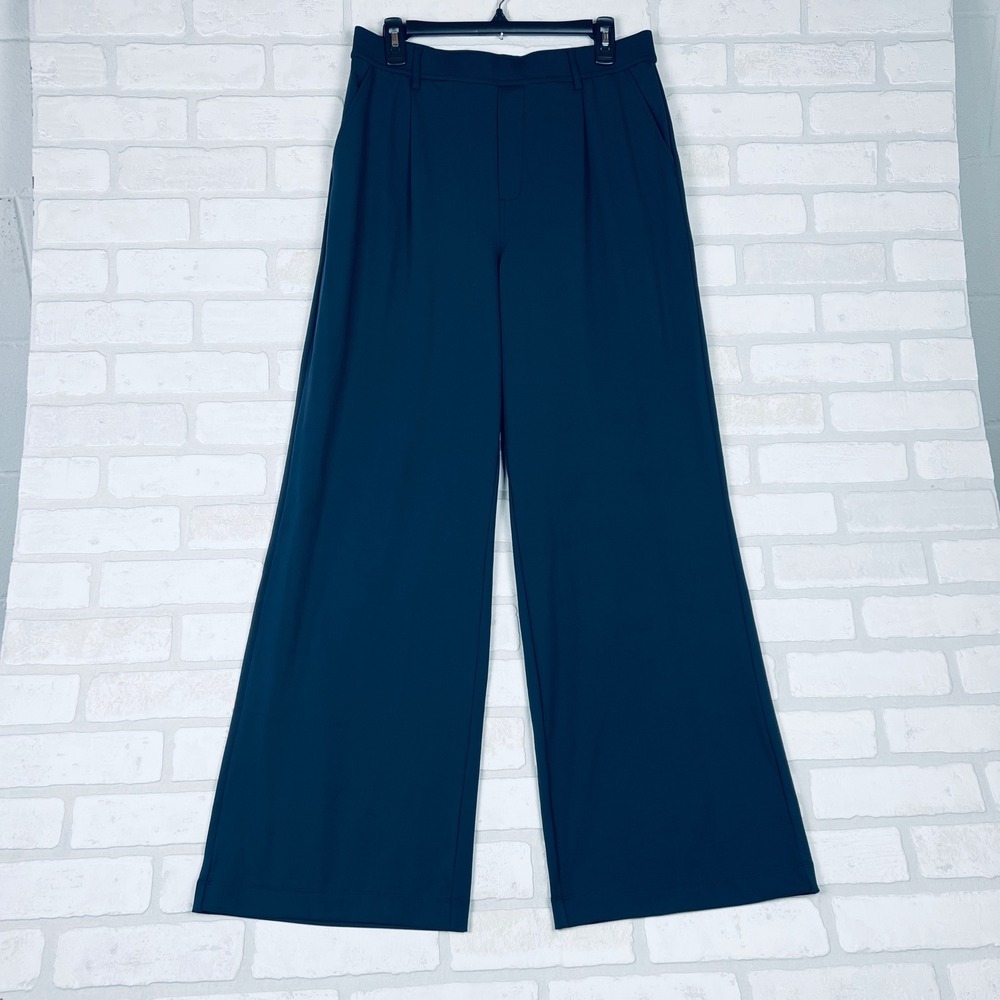 New Halara Women Teal Blue Wide Leg Pleated Dress Pants High Waist Large Tall